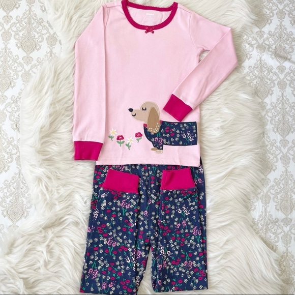 Gymboree Girls 2 Pajama Set Black/Pink Polka Dot Panda/Dog & Flowers NWT Size 4 - Picture 9 of 15